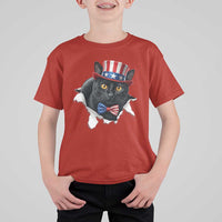 Funny Black Cat With Uncle Sam Hat T Shirt For Kid Patriotic Pet Lover