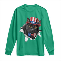 Funny Black Cat With Uncle Sam Hat Long Sleeve Shirt Patriotic Pet Lover