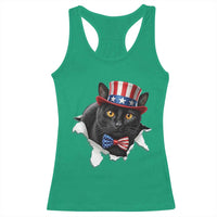 Funny Black Cat With Uncle Sam Hat Racerback Tank Top Patriotic Pet Lover