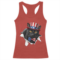 Funny Black Cat With Uncle Sam Hat Racerback Tank Top Patriotic Pet Lover