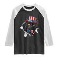 Funny Black Cat With Uncle Sam Hat Raglan Shirt Patriotic Pet Lover