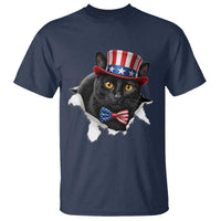 Funny Black Cat With Uncle Sam Hat T Shirt Patriotic Pet Lover