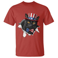 Funny Black Cat With Uncle Sam Hat T Shirt Patriotic Pet Lover