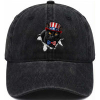 Funny Black Cat With Uncle Sam Hat Washed Cotton Baseball Cap Patriotic Pet Lover