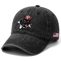 Funny Black Cat With Uncle Sam Hat Washed Cotton Baseball Cap Patriotic Pet Lover