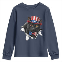 Funny Black Cat With Uncle Sam Hat Youth Sweatshirt Patriotic Pet Lover