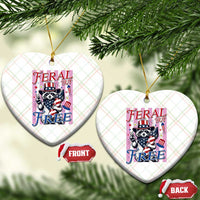 Funny Fourth Of July Raccoon Ceramic Ornament Feral But Free
