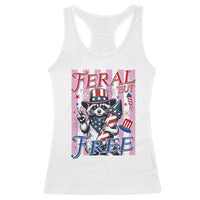 Funny Fourth Of July Raccoon Racerback Tank Top Feral But Free