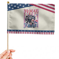 Funny Fourth Of July Raccoon Patriotic Handheld Flag Feral But Free