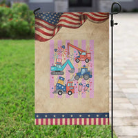 Red White And Blue Construction Crew Patriotic Garden Flag Kids 4th Of July