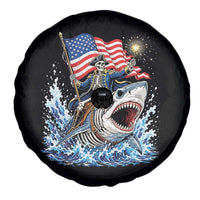 Patriotic Skeleton Pirate Riding Shark Spare Tire Cover American Ocean Pride