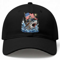 Patriotic Skeleton Pirate Riding Shark Baseball Cap American Ocean Pride