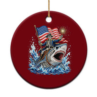 Patriotic Skeleton Pirate Riding Shark Ceramic Ornament American Ocean Pride