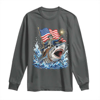 Patriotic Skeleton Pirate Riding Shark Long Sleeve Shirt American Ocean Pride