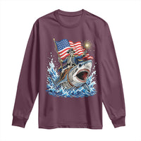 Patriotic Skeleton Pirate Riding Shark Long Sleeve Shirt American Ocean Pride