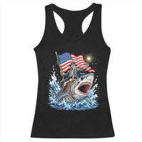 Patriotic Skeleton Pirate Riding Shark Racerback Tank Top American Ocean Pride