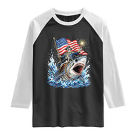 Patriotic Skeleton Pirate Riding Shark Raglan Shirt American Ocean Pride