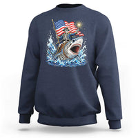 Patriotic Skeleton Pirate Riding Shark Sweatshirt American Ocean Pride