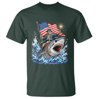 Patriotic Skeleton Pirate Riding Shark T Shirt American Ocean Pride