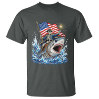 Patriotic Skeleton Pirate Riding Shark T Shirt American Ocean Pride