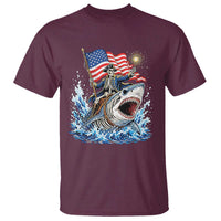 Patriotic Skeleton Pirate Riding Shark T Shirt American Ocean Pride