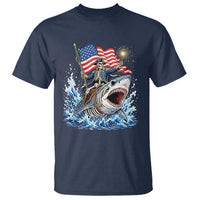Patriotic Skeleton Pirate Riding Shark T Shirt American Ocean Pride