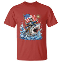 Patriotic Skeleton Pirate Riding Shark T Shirt American Ocean Pride