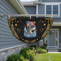 Funny Skeleton Pirate Riding Shark Patriotic Fan Flag American Ocean Pride