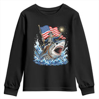 Patriotic Skeleton Pirate Riding Shark Youth Sweatshirt American Ocean Pride