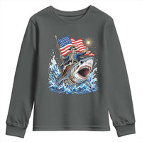 Patriotic Skeleton Pirate Riding Shark Youth Sweatshirt American Ocean Pride