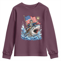 Patriotic Skeleton Pirate Riding Shark Youth Sweatshirt American Ocean Pride