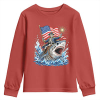 Patriotic Skeleton Pirate Riding Shark Youth Sweatshirt American Ocean Pride