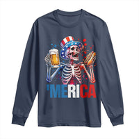 Red White And Blue Skeleton Party Long Sleeve Shirt American Freedom Vibes