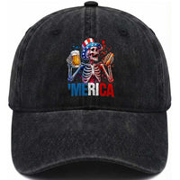 Red White And Blue Skeleton Party Washed Cotton Baseball Cap American Freedom Vibes