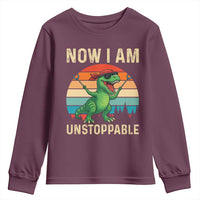 Now I Am Unstoppable Youth Sweatshirt Funny Mama Saurus Dinosaur - Wonder Print Shop