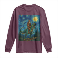 Bigfoot Dinosaur Long Sleeve Shirt Funny Prehistoric Starry Night Van Gogh - Wonder Print Shop