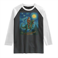 Bigfoot Dinosaur Raglan Shirt Funny Prehistoric Starry Night Van Gogh - Wonder Print Shop