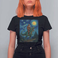 Bigfoot Dinosaur T Shirt For Women Funny Prehistoric Starry Night Van Gogh - Wonder Print Shop