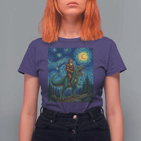 Bigfoot Dinosaur T Shirt For Women Funny Prehistoric Starry Night Van Gogh - Wonder Print Shop