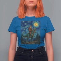 Bigfoot Dinosaur T Shirt For Women Funny Prehistoric Starry Night Van Gogh - Wonder Print Shop