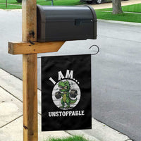I Am Unstoppable Garden Flag Funny Weightlifting Dinosaur Gym - Wonder Print Shop