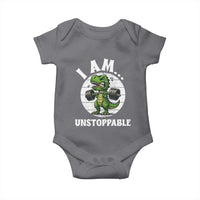 I Am Unstoppable Baby Onesie Funny Weightlifting Dinosaur Gym - Wonder Print Shop