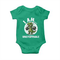 I Am Unstoppable Baby Onesie Funny Weightlifting Dinosaur Gym - Wonder Print Shop