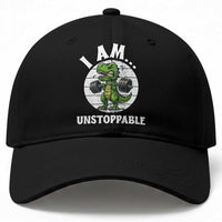 I Am Unstoppable Baseball Cap Funny Weightlifting Dinosaur Gym