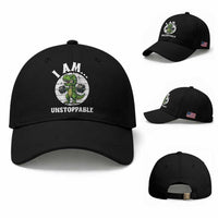 I Am Unstoppable Baseball Cap Funny Weightlifting Dinosaur Gym