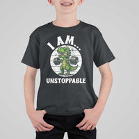 I Am Unstoppable T Shirt For Kid Funny Weightlifting Dinosaur Gym - Wonder Print Shop