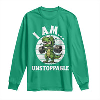 I Am Unstoppable Long Sleeve Shirt Funny Weightlifting Dinosaur Gym - Wonder Print Shop