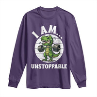 I Am Unstoppable Long Sleeve Shirt Funny Weightlifting Dinosaur Gym - Wonder Print Shop