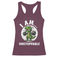 I Am Unstoppable Racerback Tank Top Funny Weightlifting Dinosaur Gym - Wonder Print Shop