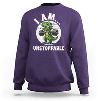 I Am Unstoppable Sweatshirt Funny Weightlifting Dinosaur Gym - Wonder Print Shop